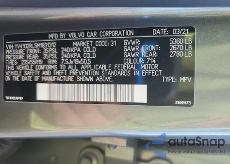 2021 Volvo Xc60 T5 Inscription from USA, damaged, VIN YV4102RL5M1831312